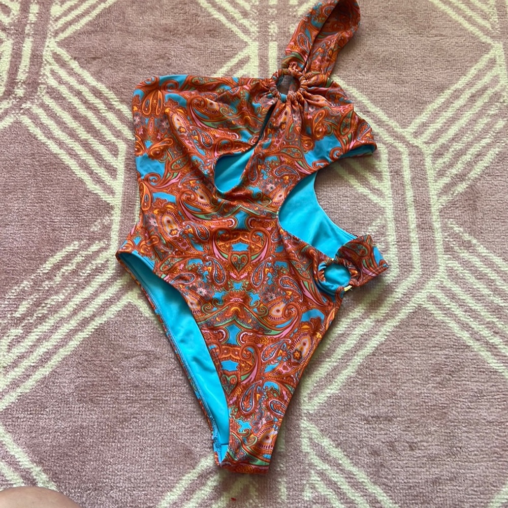 Orange and blue one piece